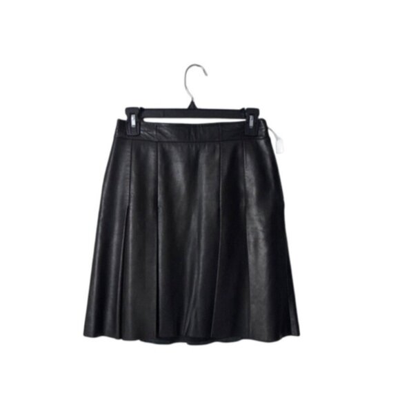 ANNE KLEIN Black Leather Pleated A-Line Skirt Size 8 Womens Professional Career - Picture 1 of 6